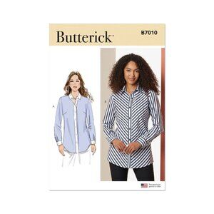 Butterick B7010 R12240 Sewing Pattern Shirt Blouse 8-16 Button Front Collar